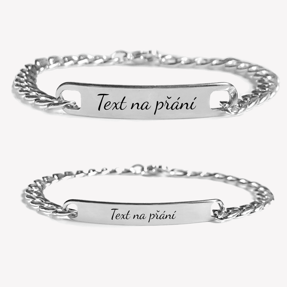 SET: 2 Partnerské náramky s gravírováním – textem - stříbrná varianta